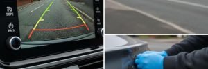 Mobile auto electrician working on a professional reverse camera parking installation for a customer in Sheffield.